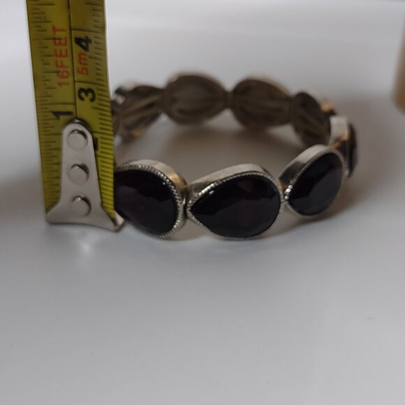 7 Inch Silver Tone And Dark Purple Glass Stretch Bracelet - Picture 9 of 9